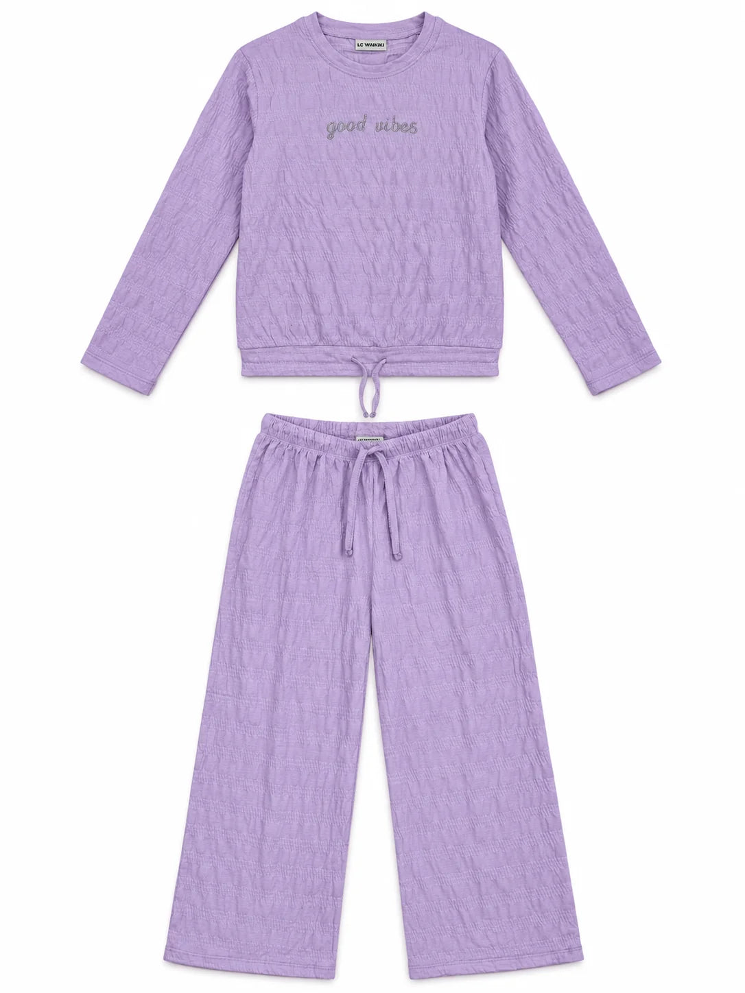 LC Waikiki Girl’s Lavender Textured 2-Piece Co-Ord Set – Good Vibes