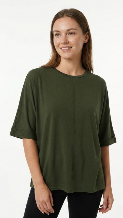 OYSHO Womens Essential Seam Detail Crew Neck T Shirt