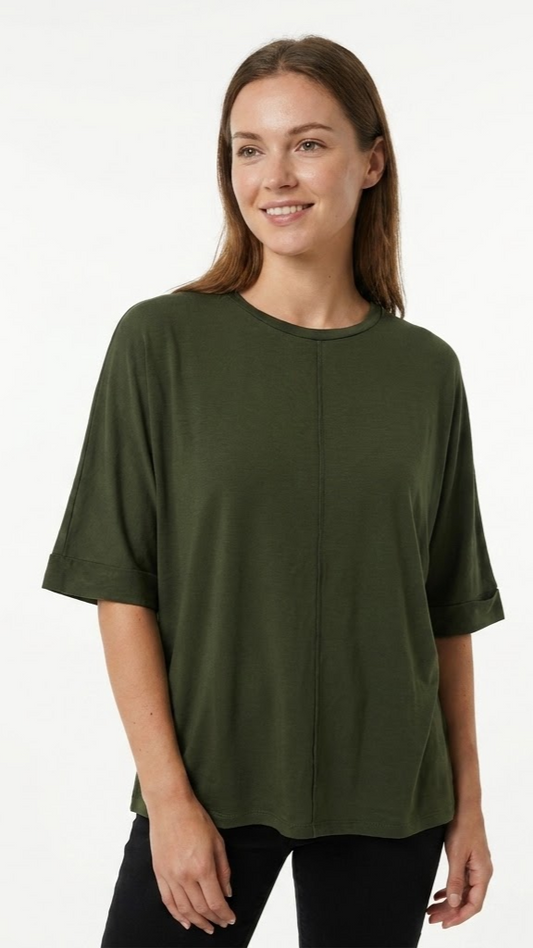 OYSHO Womens Essential Seam Detail Crew Neck T Shirt
