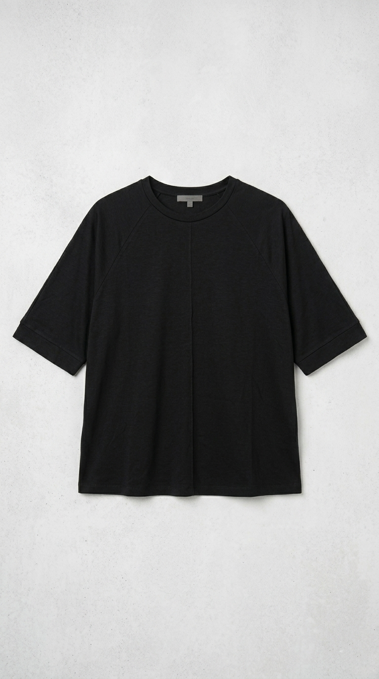 OYSHO Womens Essential Seam Detail Short Sleeve Black T Shirt