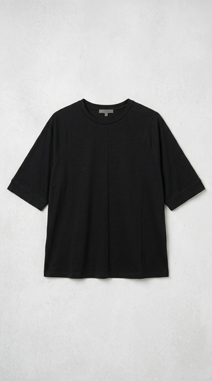 OYSHO Womens Essential Seam Detail Short Sleeve Black T Shirt