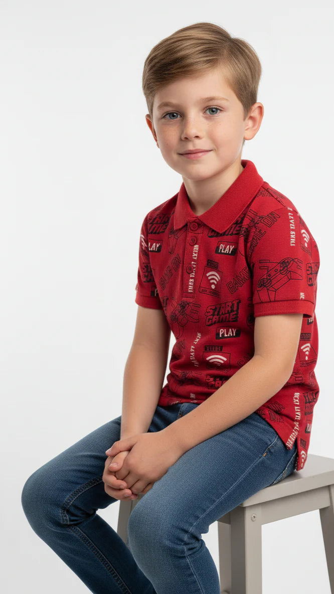 JUNIOR Boys Graphic Printed Polo Shirt