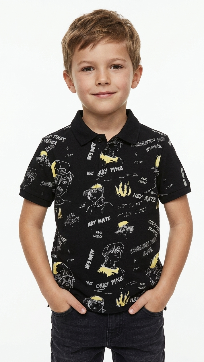 JUNIOR Boys Graphic Printed Polo Shirt
