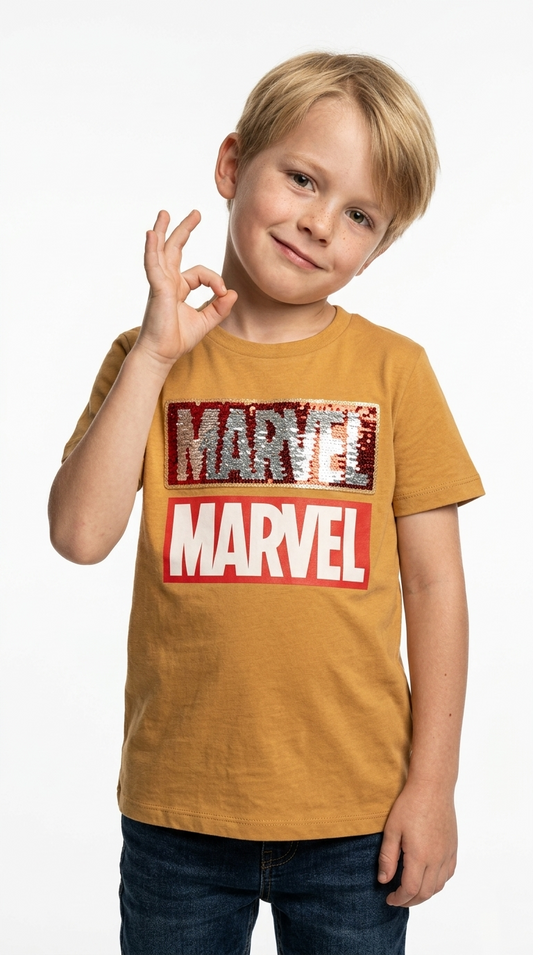 LCW Boys Marvel Print & Sequence Pattern T-Shirt