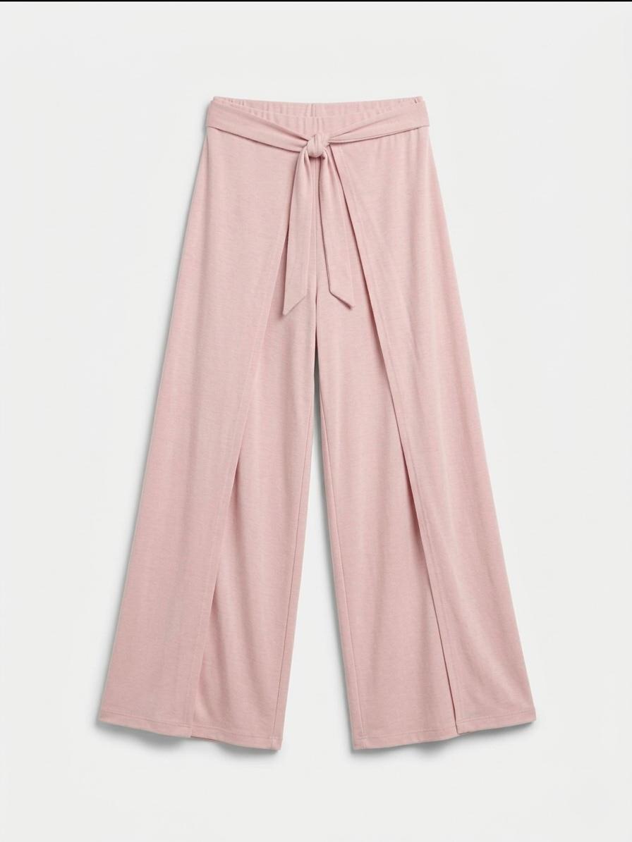 OYSHO Womens Tie Waist Layered Wide Leg Trouser