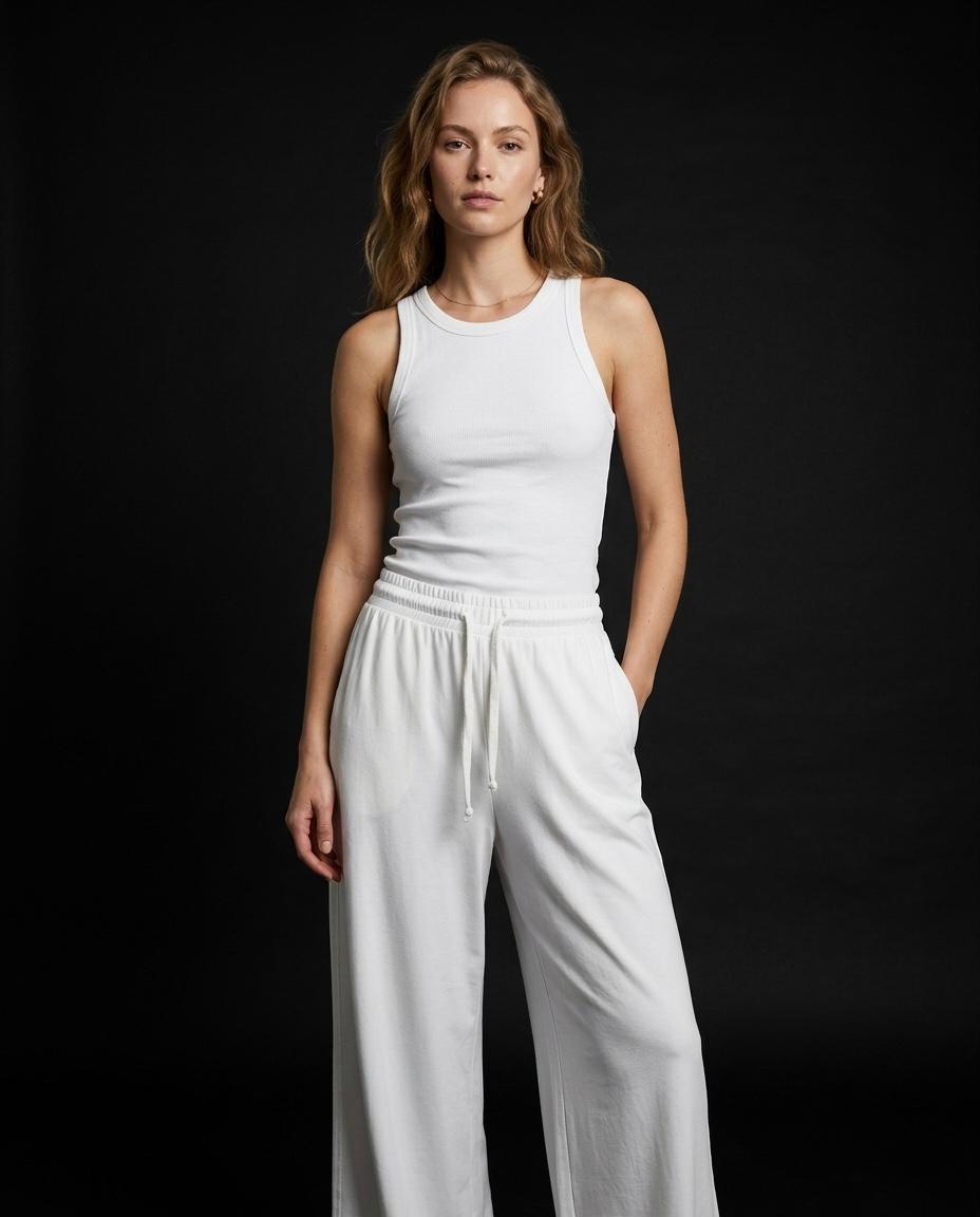 OYSHO Womens White Wide Leg Trouser
