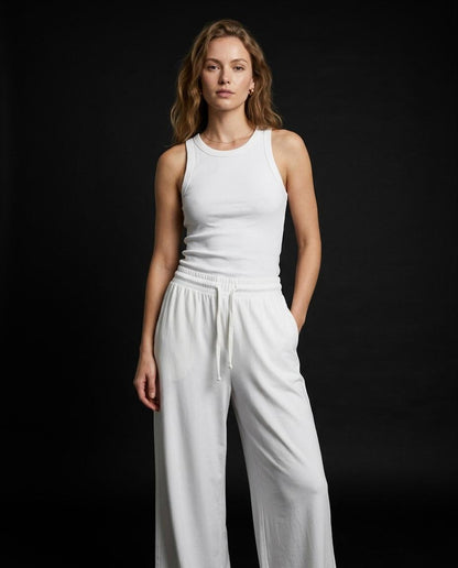 OYSHO Womens White Wide Leg Trouser