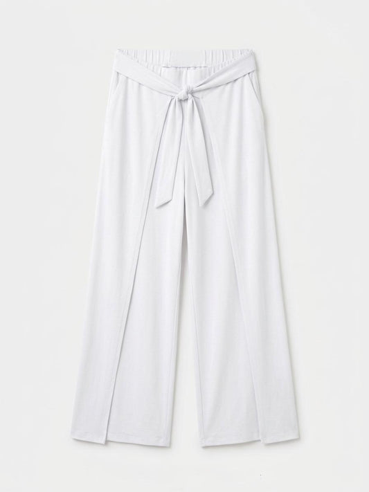 OYSHO Womens Tie Waist Layered Wide Leg Trouser