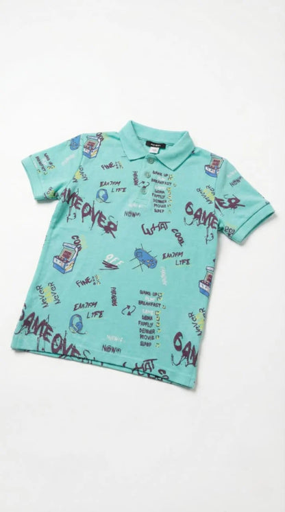 OKAIDI Boys Graphic Print Short Sleeve Polo